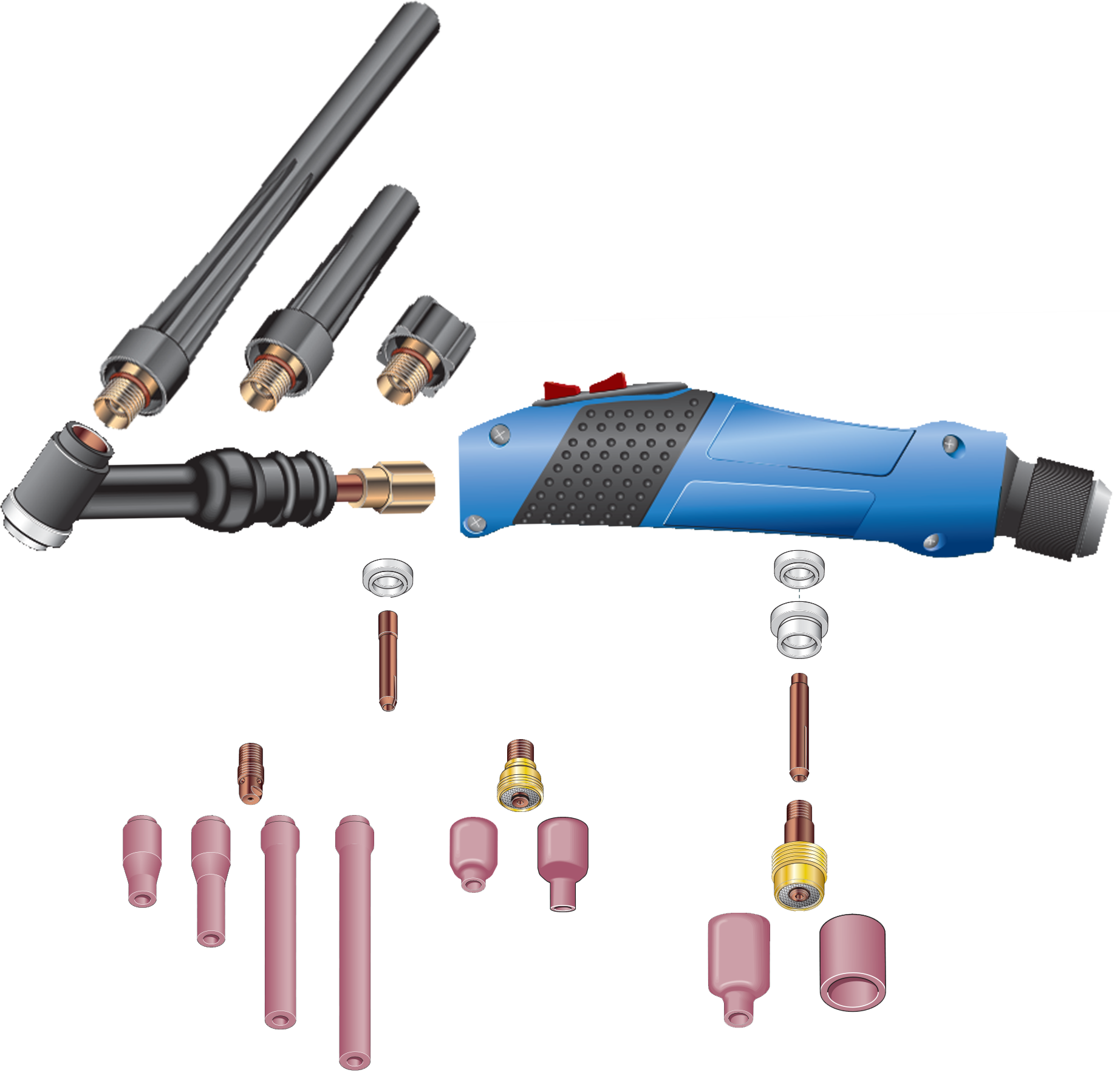 TIG Torch consumables diagram for the WP9 & WP20 style torches